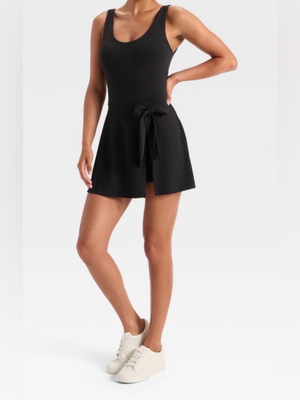Women's Knit Front Tie Active Dress - JoyLab black size Small